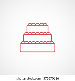 Cake Pie Red Line Icon On White Background