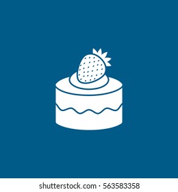 Cake Pie With Strawberry Flat Icon On Blue Background