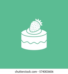 Cake Pie With Strawberry Flat Icon On Green Background