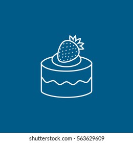 Cake Pie With Strawberry Line Icon On Blue Background