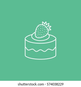 Cake Pie With Strawberry Line Icon On Green Background
