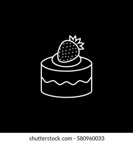 Cake Pie With Strawberry Line Icon On Black Background