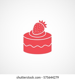 Cake Pie With Strawberry Red Flat Icon On White Background