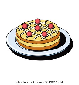 Cake pie. Vector 3d sketch line isometric, color icon illustration, flat style. Creative design idea and elements for infographics and website.