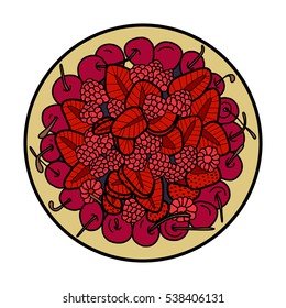 Cake, pie, vector illustration, strawberry, bilberry, raspberry, tasty, desert, food, delicious , cherry