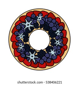 Cake, pie, vector illustration, strawberry, bilberry, raspberry, tasty, desert, food, delicious 