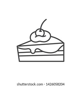 Cake piece with cherry on the top line icon. 