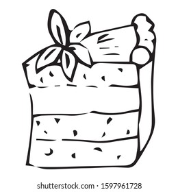 Cake, piece of cake, icon. Vector illustration of a cake, sweetness. Hand drawn cake.