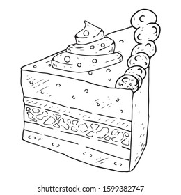 Cake, piece of cake, icon. Vector illustration of a cake, sweetness. Hand drawn cake.