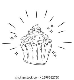Cake, piece of cake, icon. Vector illustration of a cake, sweetness. Hand drawn cake.