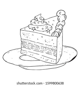 Cake, piece of cake, icon. Vector illustration of a cake, sweetness. Hand drawn cake.