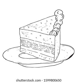 Cake, piece of cake, icon. Vector illustration of a cake, sweetness. Hand drawn cake.