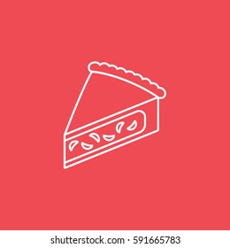Cake Piece Line Icon On Red Background
