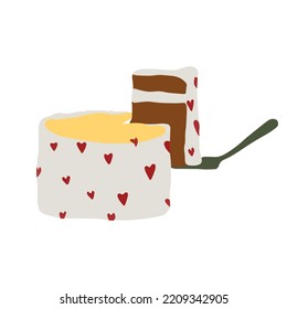 Cake, a piece of cake on a spatula. Confectionery Christmas Cake on white background. Vector illustration