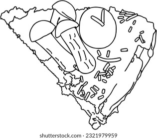 Pastel con empaque y galletas con forma de champiñón postre panadería doodle tinte de dibujos animados
