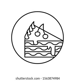 Cake piece pastry cream cherry in circle icon. Simple line, outline vector of bakery icons for ui and ux, website or mobile application