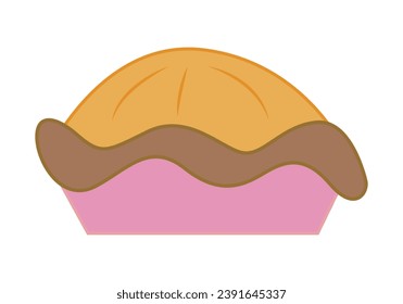 Cake in pink container on white background.
