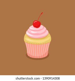 Cake with pink cream and cherry