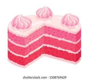 Cake with pink cream. Vector illustration on a white background.