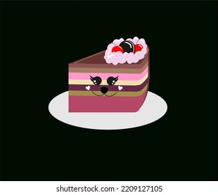 cake pink frosting and sprinkles. Cartoon style isolated vector clip art illustration