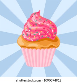 cake with pink glaze and topping,  vector illustration 