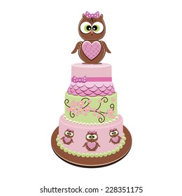 Cake with pink hat and owl 