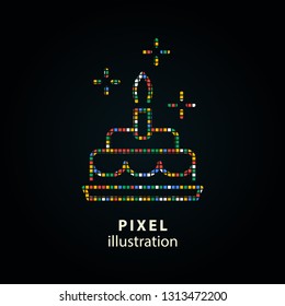 Cake - pixel icon. Vector Illustration. Design logo element. Isolated on black background.