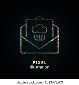 Cake - pixel icon. Vector Illustration. Design logo element. Isolated on black background.