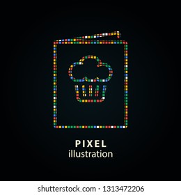 Cake - pixel icon. Vector Illustration. Design logo element. Isolated on black background.