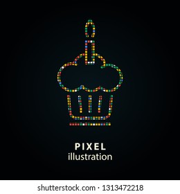 Cake - pixel icon. Vector Illustration. Design logo element. Isolated on black background.