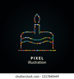 Cake - pixel icon. Vector Illustration. Design logo element. Isolated on black background.