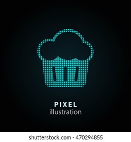 Cake - pixel icon. Vector Illustration. Design logo element. Isolated on black background. It is easy to change to any color.