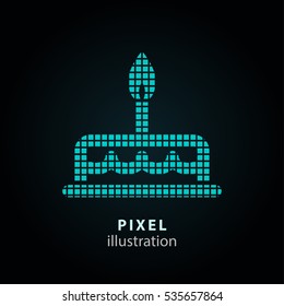 Cake - pixel icon. Vector Illustration. Design logo element. Isolated on black background. It is easy to change to any color.