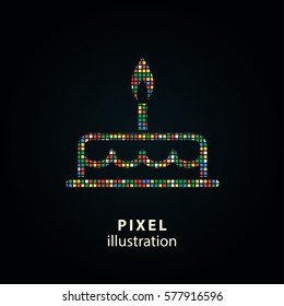 Cake - pixel icon. Vector Illustration. Design logo element. Isolated on black background. It is easy to change to any color.