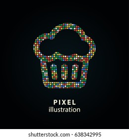 Cake - pixel icon. Vector Illustration. Design logo element. Isolated on black background. It is easy to change to any color.