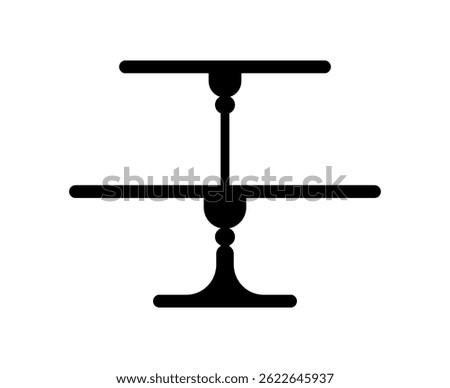 Cake platter or pie stand tray silhouette for dessert tableware, vector icon. Cake stand plate or table tier with two levels, pastry serving platter silhouette for restaurant or bakery food podium