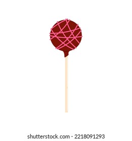 Cake pop and chocolate lollipop candy on stick. Vector cakepop covered with chocolate glaze, sweet lolly popsicle sweet dessert