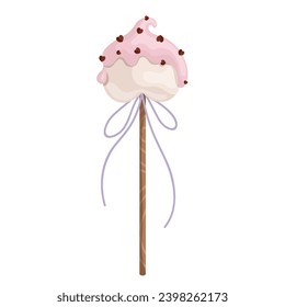Cake pops in the shape of a heart. Themed baked goods for Valentine's Day. Vector graphics.