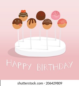 Cake Pops Vector Illustrations Set on stand