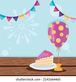 cake portion and balloon helium poster