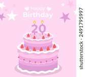 Cake poster design for 20 year girl birthday party. Festive cake for birthday boy, Happy Birthday cake.