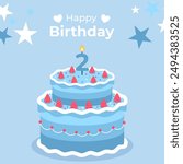 Cake poster design for birthday cake congratulations 2 years old birthday. Festive cake for birthday