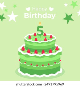 Cake poster design for birthday cake congratulations 5 years old birthday. Festive cake for birthday