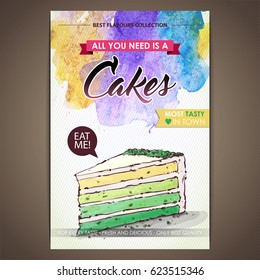 Cake poster. Watercolor + sketchstyle.