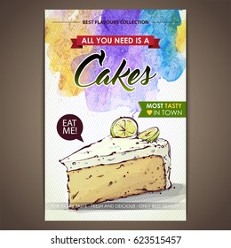 Cake poster. Watercolor + sketchstyle.