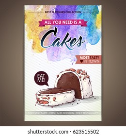 Cake poster. Watercolor + sketchstyle.