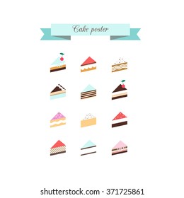 Cake poster.Vector set in retro style.