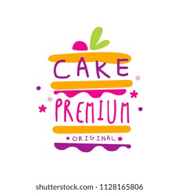 Cake premium original logo design, label for confectionery, candy shop, restaurant, bar, cafe, menu, sweet store vector Illustration on a white background