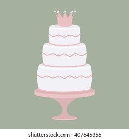 Cake for a princess in white and pink marzipan, vector