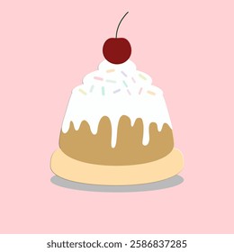 Cake, pudding, dessert on pink background , Cartoon 